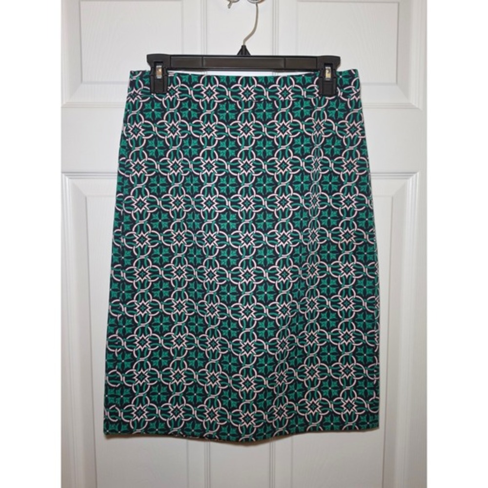 J.‎ Crew Pencil Skirt Women's Size 6 Green Black Geometric Print Career Office